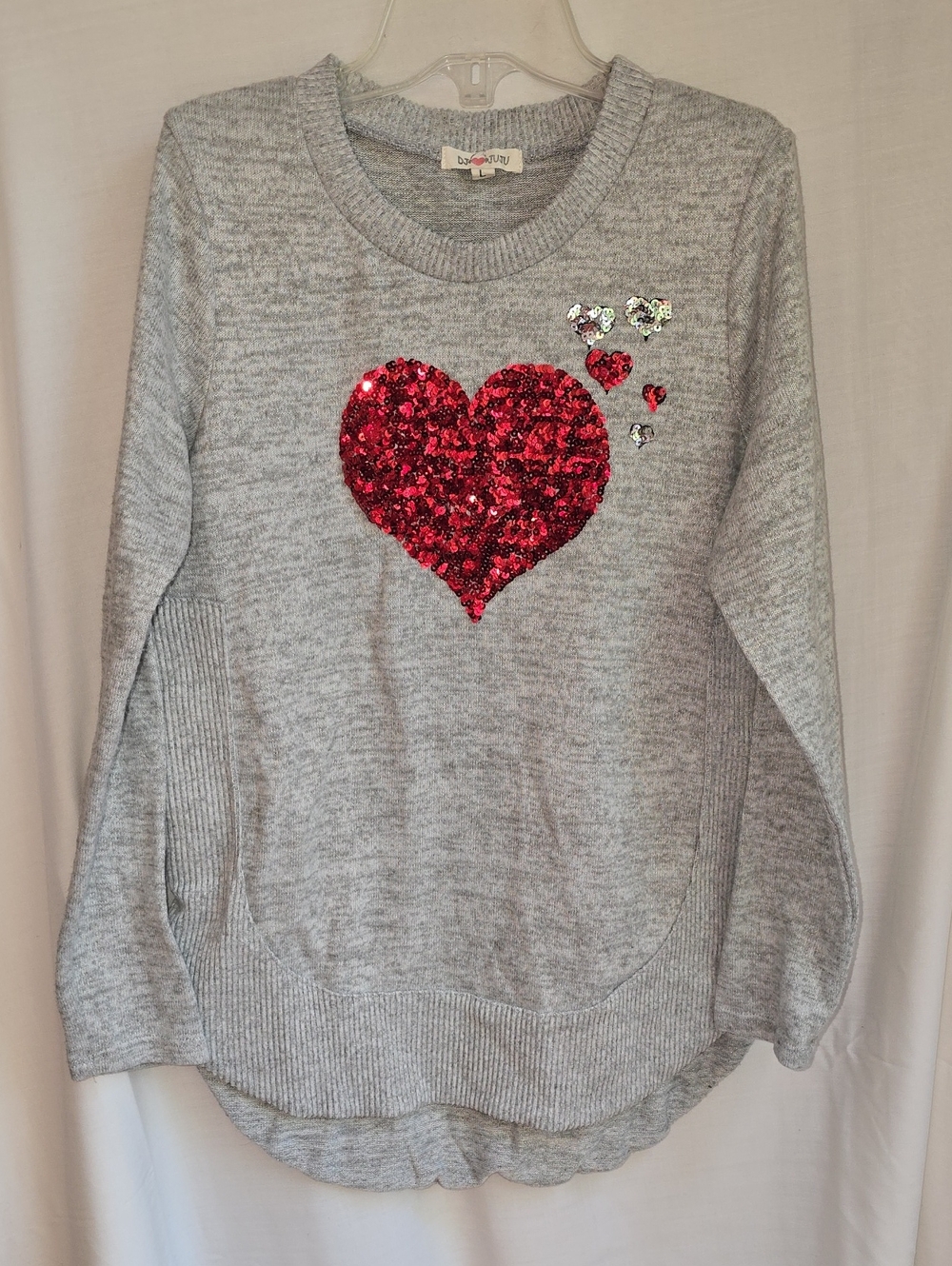 JuJu Gray Sweater with Red Sequin Heart